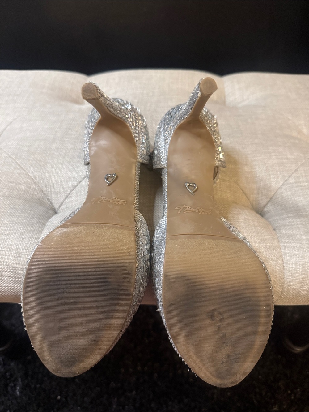 Thalia Sodi Silver Rhinestone T-Strap Platform Heels Size 8 - Picture 5 of 9